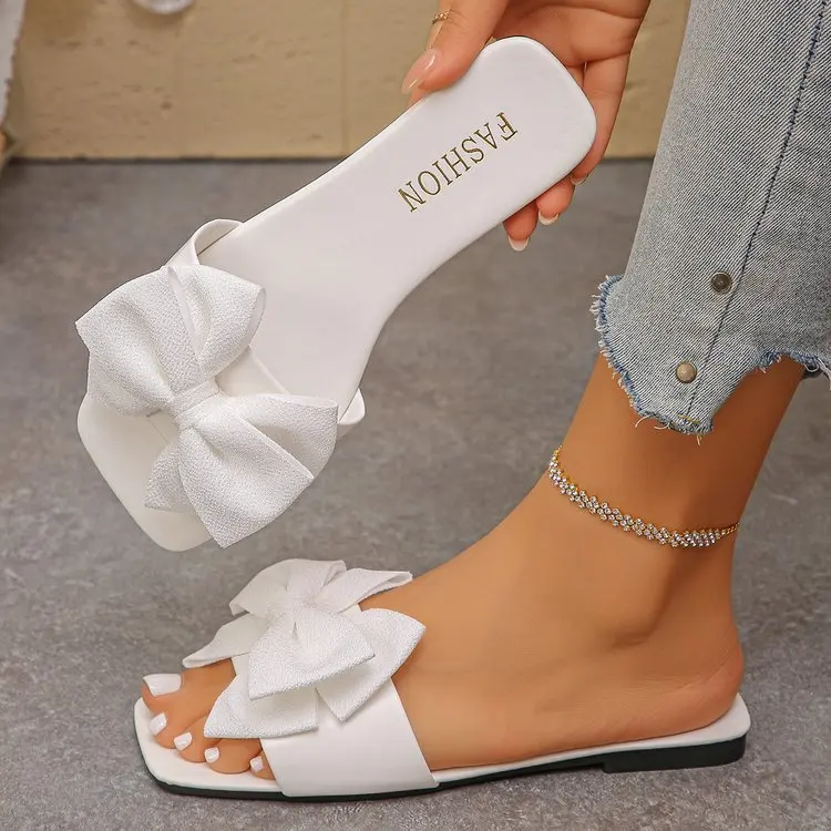 Women Flats Slippers Flat Casual Beach Slippers Summer Fashion Bow Tie Sandals Lightweight Outdoor Shoes for Women Slides Women