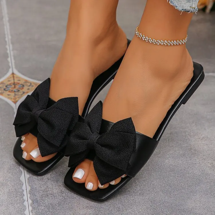 Women Flats Slippers Flat Casual Beach Slippers Summer Fashion Bow Tie Sandals Lightweight Outdoor Shoes for Women Slides Women