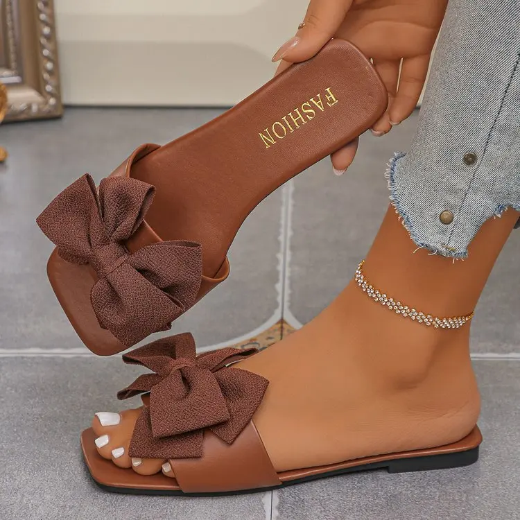 Women Flats Slippers Flat Casual Beach Slippers Summer Fashion Bow Tie Sandals Lightweight Outdoor Shoes for Women Slides Women