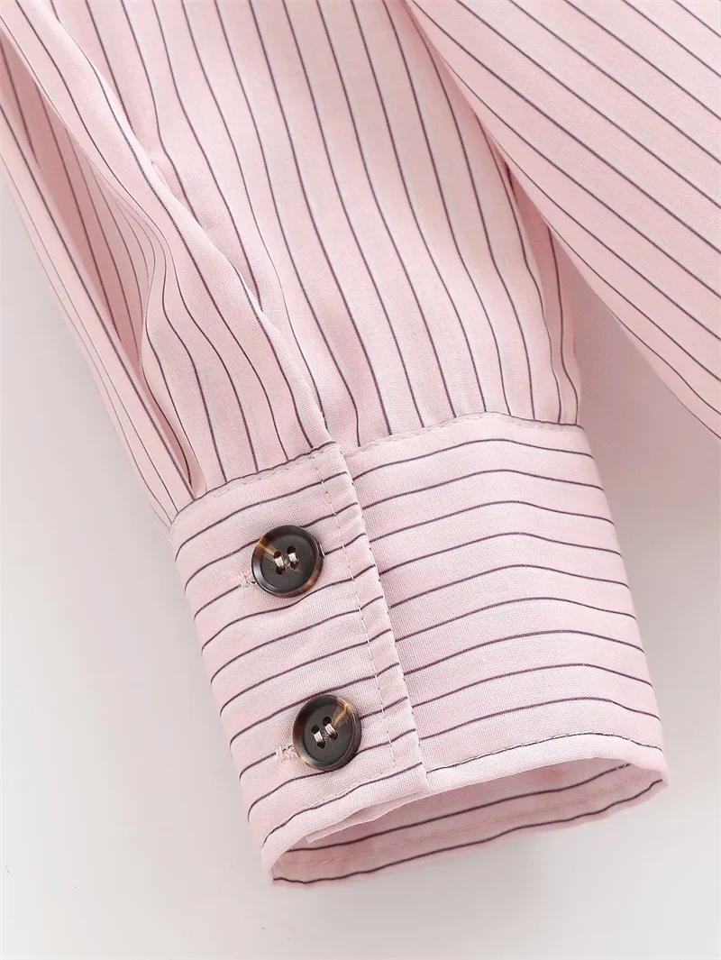 Women's Shirt 2026 Spring New Style Pink Striped Long Sleeve High Neck Single-Breasted Loose Shirt Casual Fashion Unique