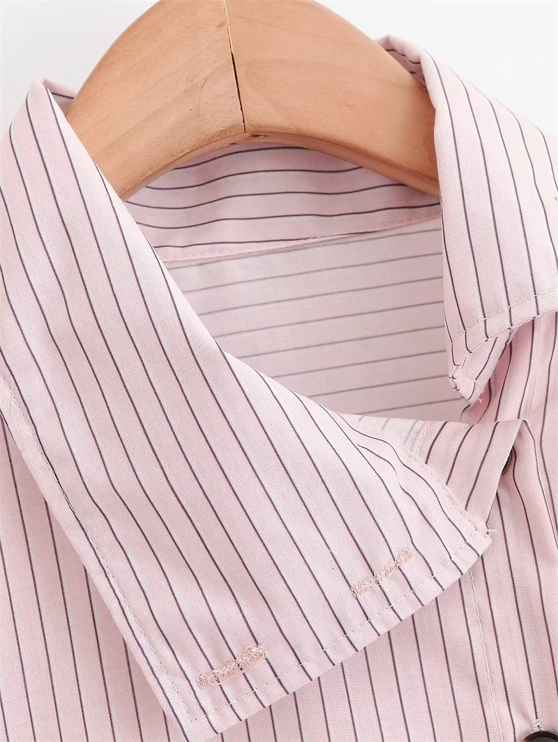Women's Shirt 2026 Spring New Style Pink Striped Long Sleeve High Neck Single-Breasted Loose Shirt Casual Fashion Unique