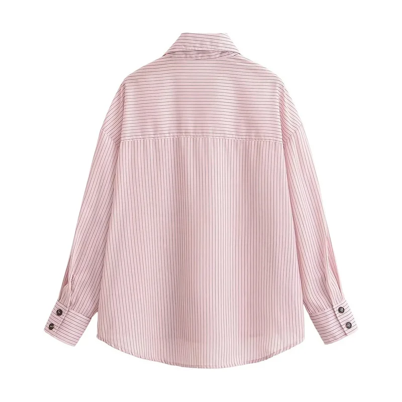 Women's Shirt 2026 Spring New Style Pink Striped Long Sleeve High Neck Single-Breasted Loose Shirt Casual Fashion Unique