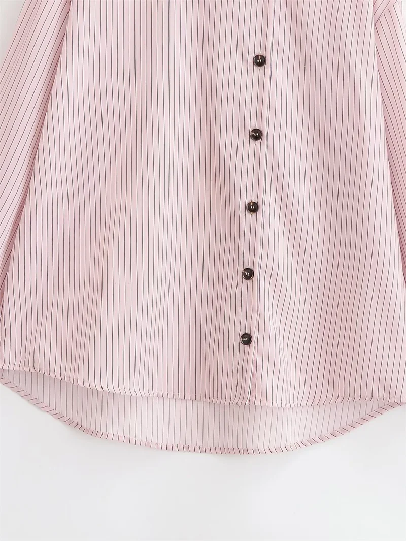Women's Shirt 2026 Spring New Style Pink Striped Long Sleeve High Neck Single-Breasted Loose Shirt Casual Fashion Unique