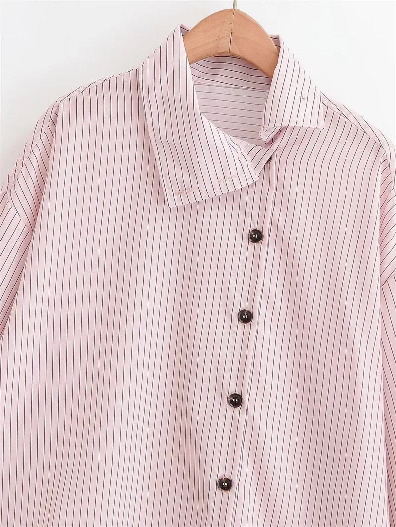 Women's Shirt 2026 Spring New Style Pink Striped Long Sleeve High Neck Single-Breasted Loose Shirt Casual Fashion Unique