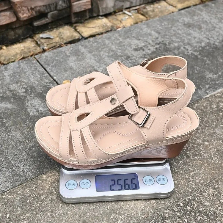 2026 Summer New Women's High Heel Sandals Wedge Heel Sandals Retro Leather Sandals Ladies Casual Platform Sandal Sandalias Mujer