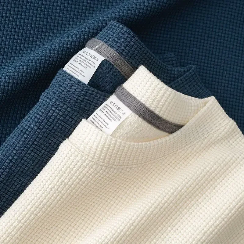 Men's Summer Waffle Round Neck Short Sleeve T-Shirt Comfortable Breathable Short-Sleeved Top for Casual Wear Oversized T Shirt