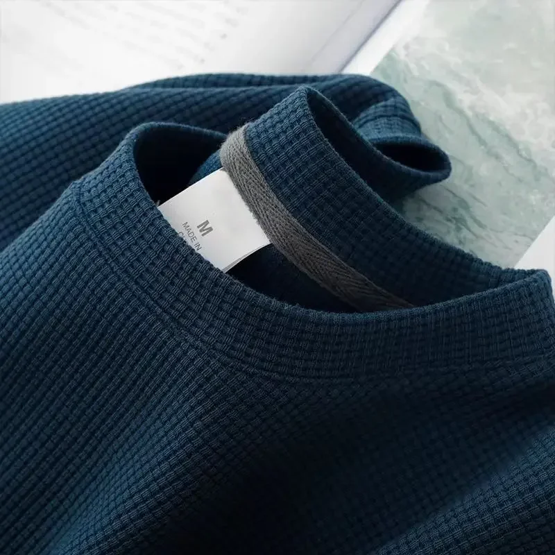 Men's Summer Waffle Round Neck Short Sleeve T-Shirt Comfortable Breathable Short-Sleeved Top for Casual Wear Oversized T Shirt
