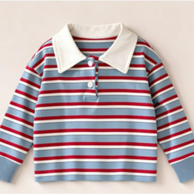 Korean thin striped sweatshirt for girls in spring and autumn, retro versatile, contrasting loose casual top