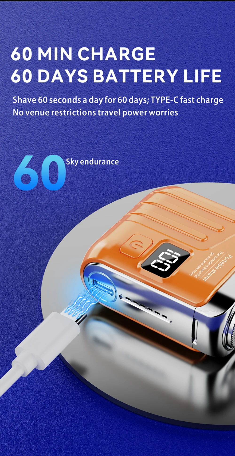 Electric Shaver Men Wet Dry Use Dual Blades Razor USB Rechargeable Mini Portable Face Beard Trimmer for Home Travel