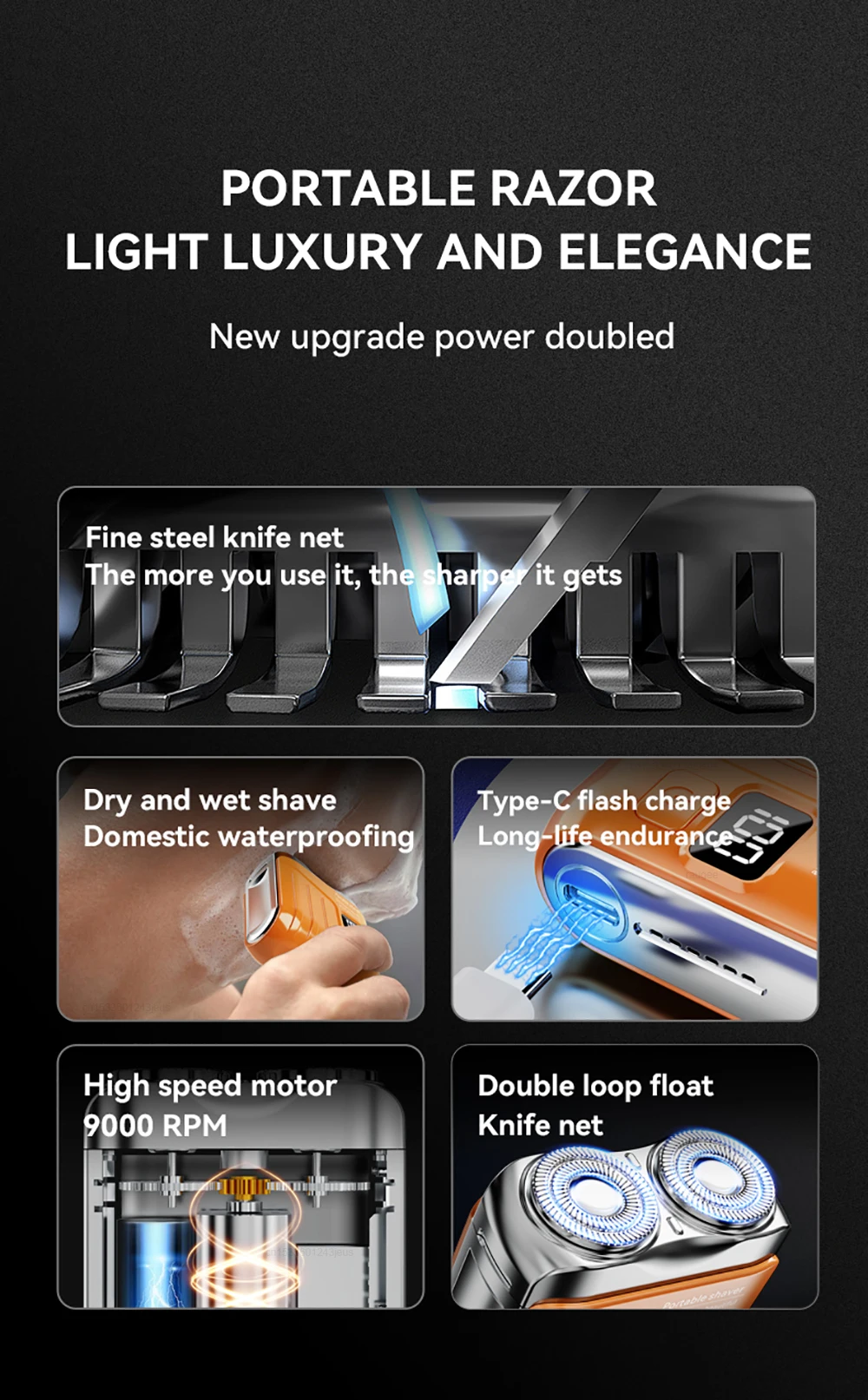 Electric Shaver Men Wet Dry Use Dual Blades Razor USB Rechargeable Mini Portable Face Beard Trimmer for Home Travel