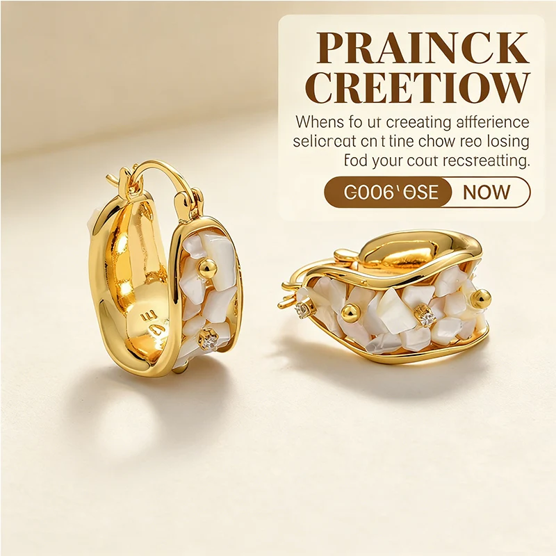 22K Gold Plated Shell Huggie Earrings with Cubic Zirconia Women's Luxury Hoop Earrings |Elegant Party Jewelry Daily Wear