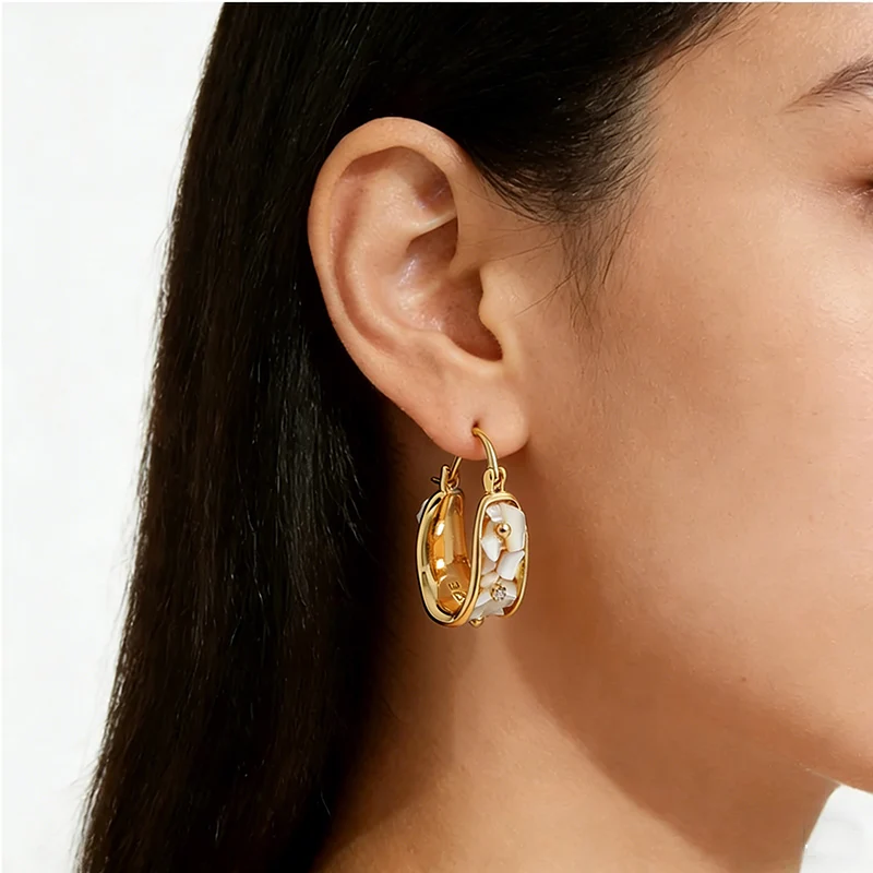 22K Gold Plated Shell Huggie Earrings with Cubic Zirconia Women's Luxury Hoop Earrings |Elegant Party Jewelry Daily Wear