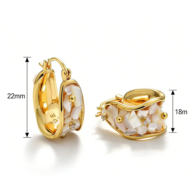 22K Gold Plated Shell Huggie Earrings with Cubic Zirconia Women's Luxury Hoop Earrings |Elegant Party Jewelry Daily Wear