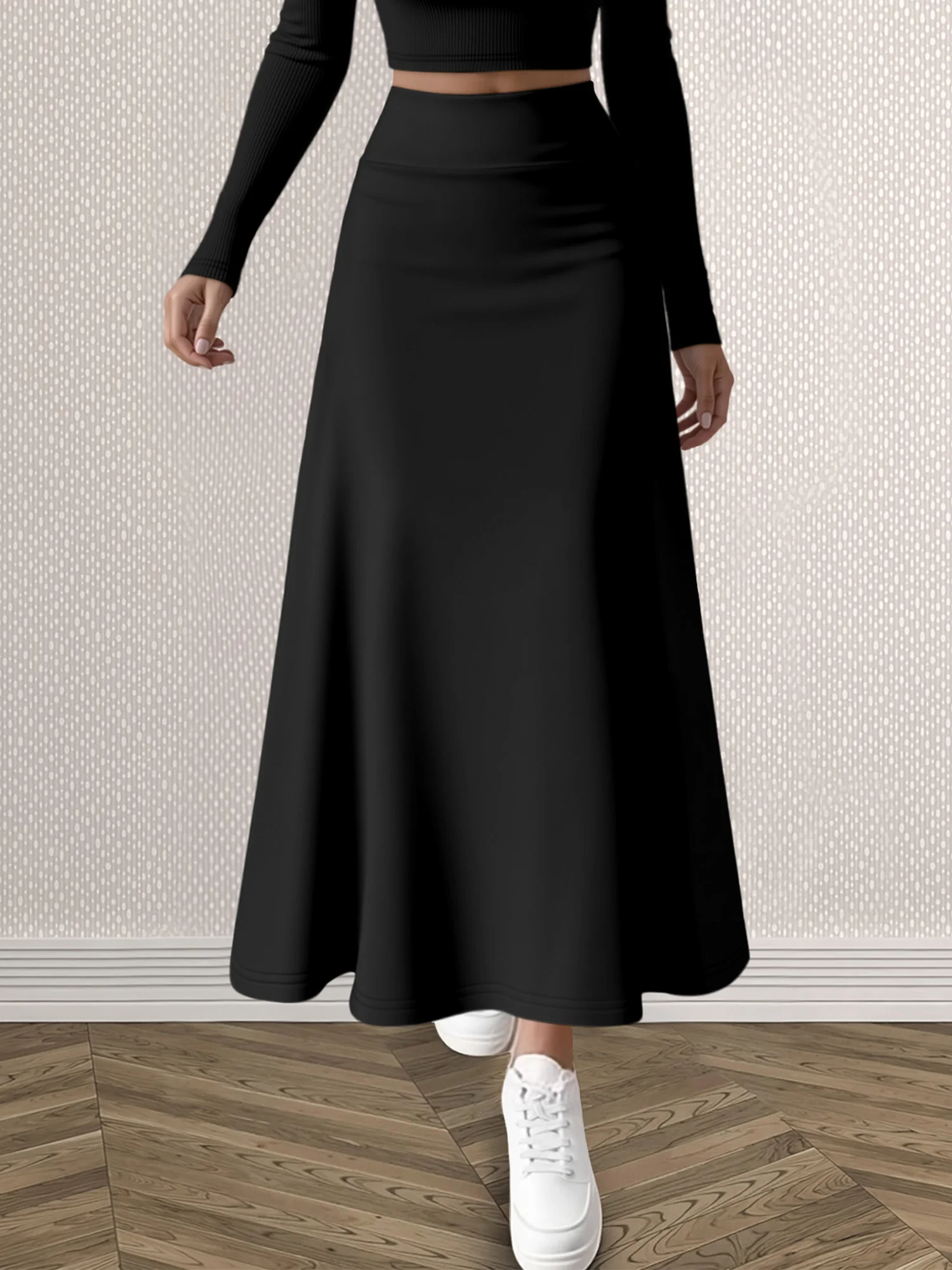 Korean High Waist A-Line Long Skirt Multi-Color Slim Hip-Cover Simple Draping Women's Daily All-Match Dress