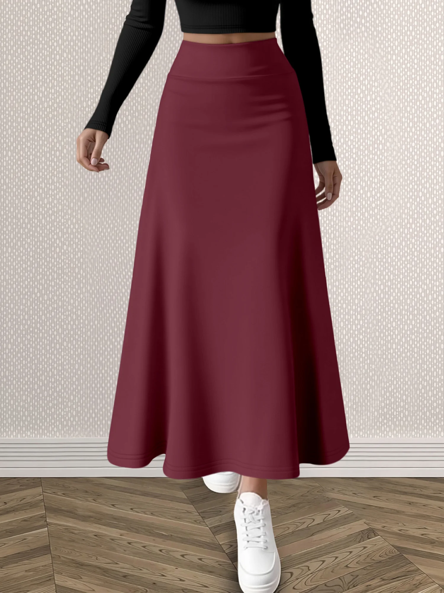 Korean High Waist A-Line Long Skirt Multi-Color Slim Hip-Cover Simple Draping Women's Daily All-Match Dress