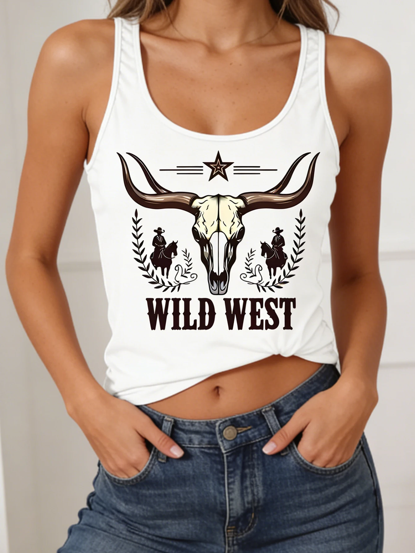 Western-style Letter-printed Fitness Tank Top, Casual Sleeveless Tank Top, Women's Clothing