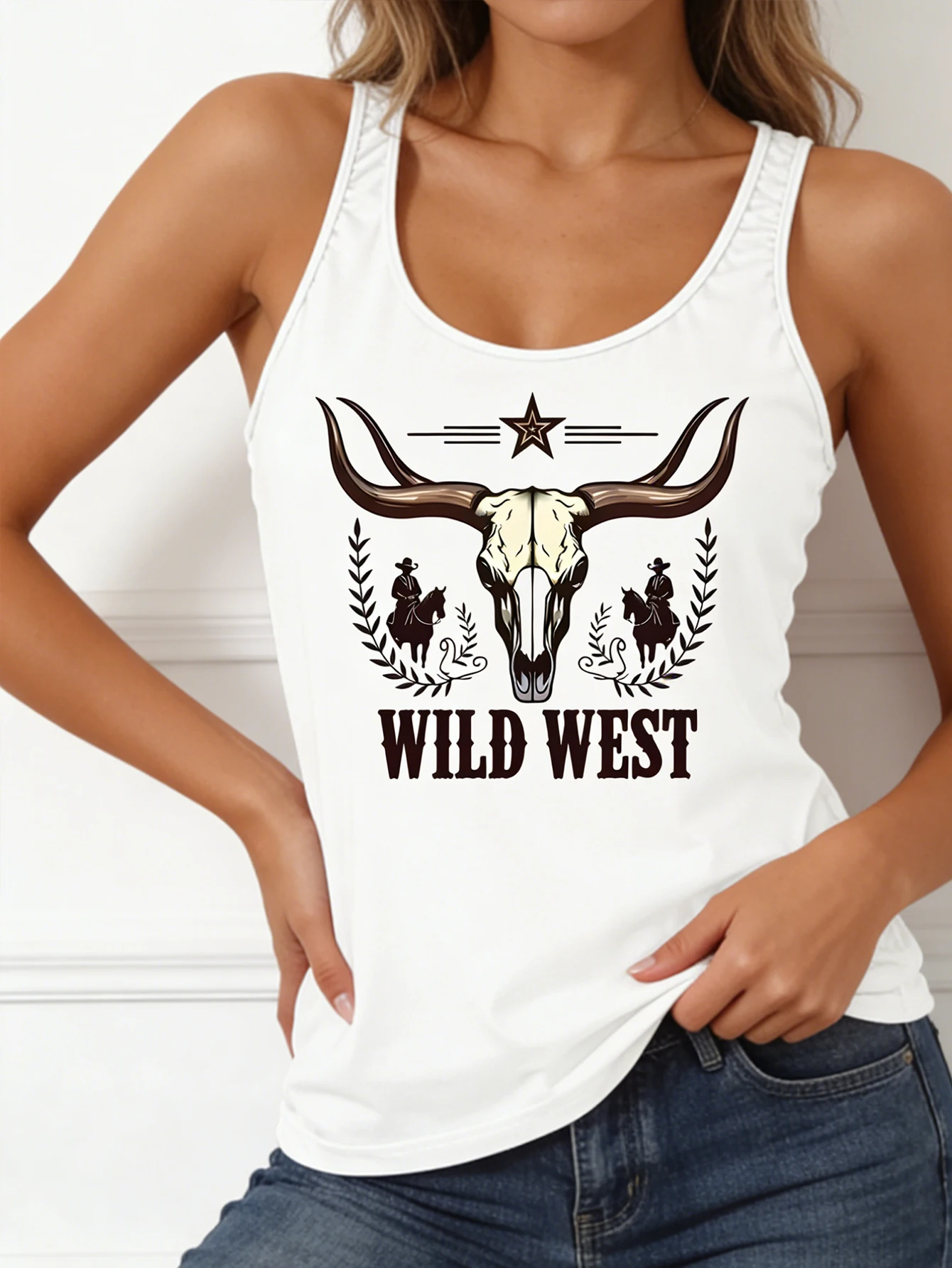 Western-style Letter-printed Fitness Tank Top, Casual Sleeveless Tank Top, Women's Clothing