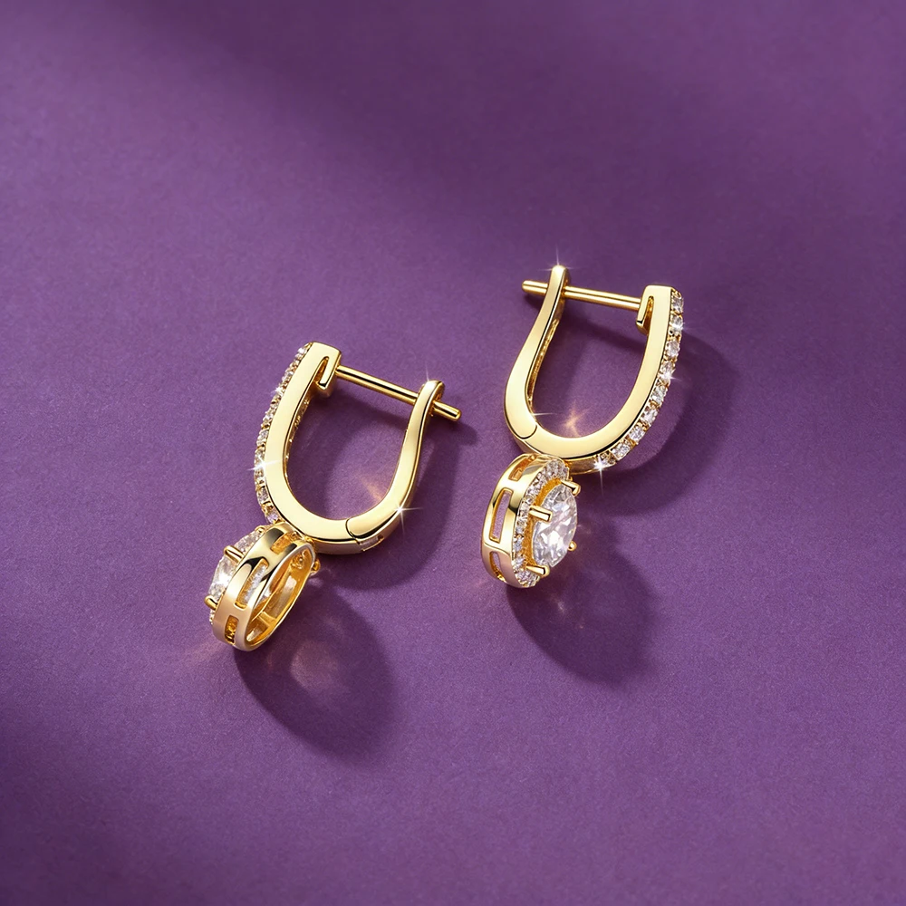 IOGOU Classic 1.0ct 6.5mm D Moissanite Diamond Drop Dangle Earrings Hoops for Women Gold Filled Wedding Jewelry GRA Certificate