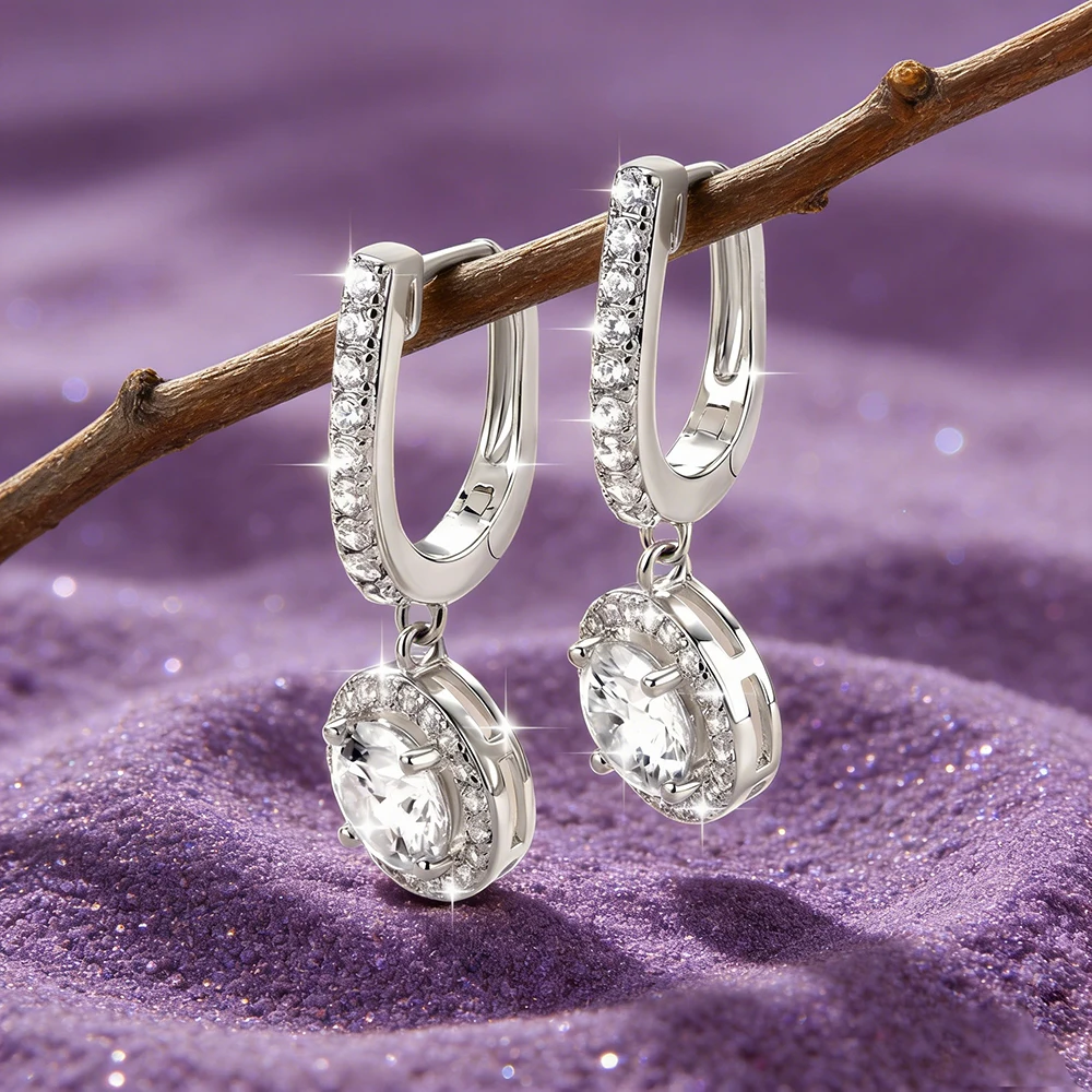 IOGOU Classic 1.0ct 6.5mm D Moissanite Diamond Drop Dangle Earrings Hoops for Women Gold Filled Wedding Jewelry GRA Certificate