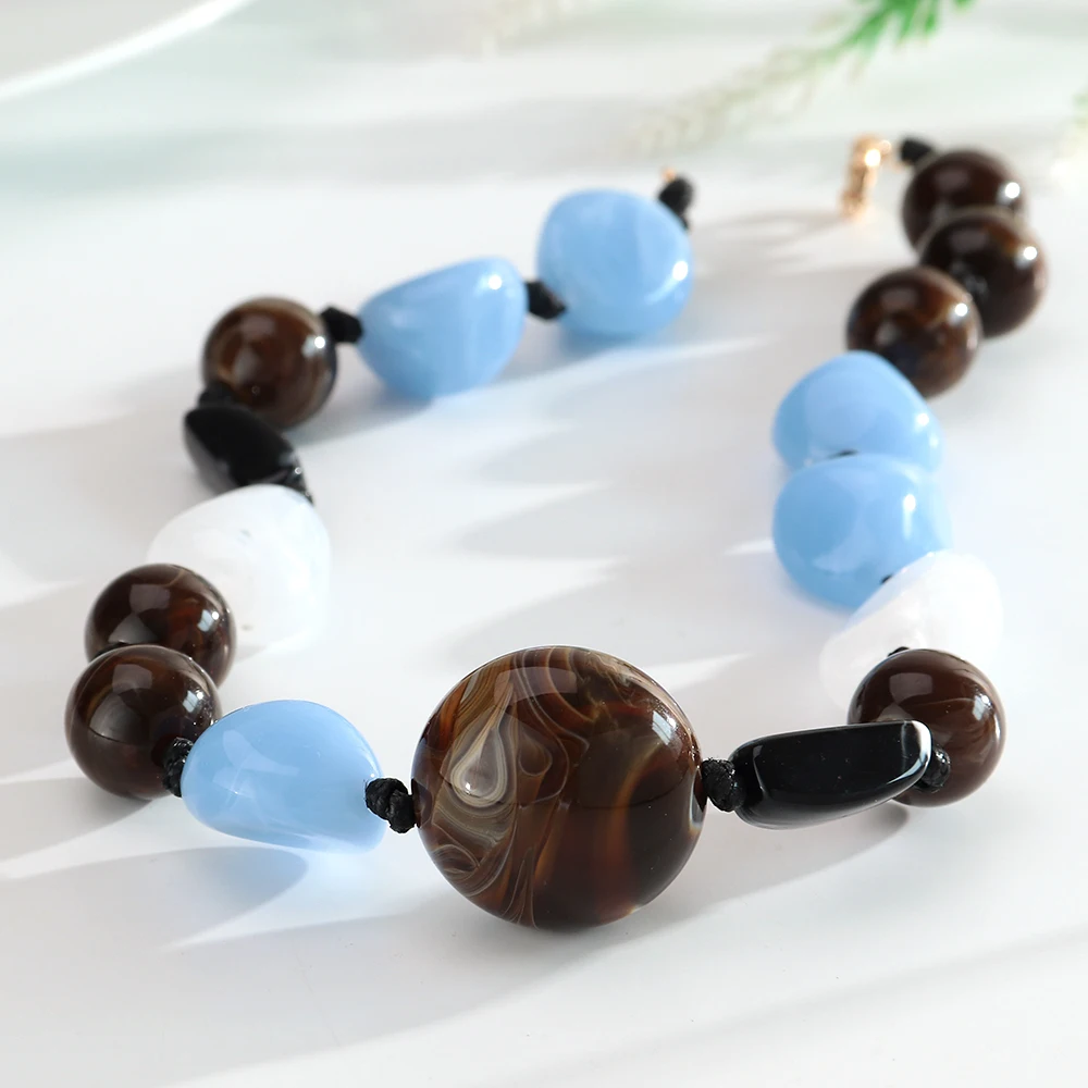 Fashion Acrylic Irregular Geometric Beads Choker Necklace New Handmade Knot Beaded Collar Necklaces Trendy Jewelry Gifts