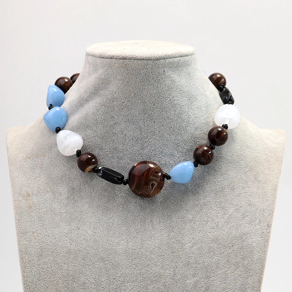 Fashion Acrylic Irregular Geometric Beads Choker Necklace New Handmade Knot Beaded Collar Necklaces Trendy Jewelry Gifts