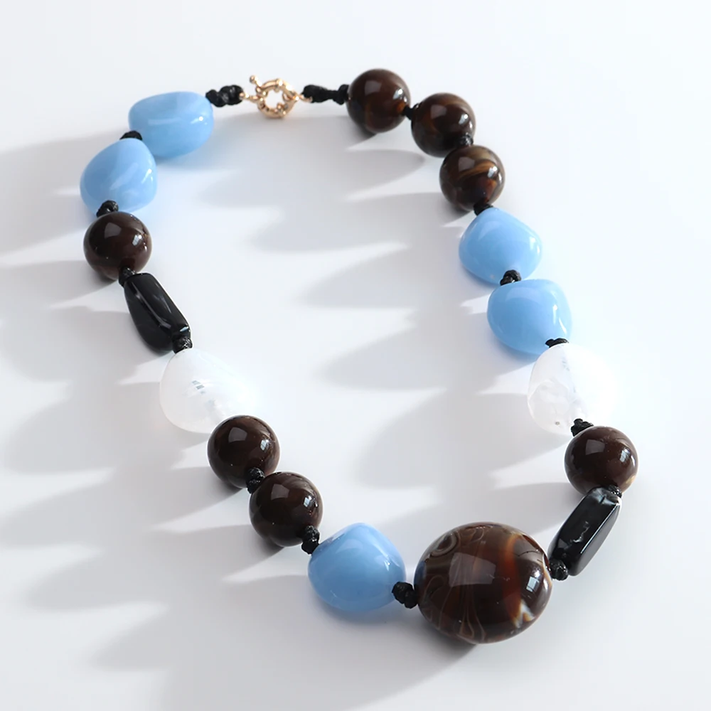Fashion Acrylic Irregular Geometric Beads Choker Necklace New Handmade Knot Beaded Collar Necklaces Trendy Jewelry Gifts