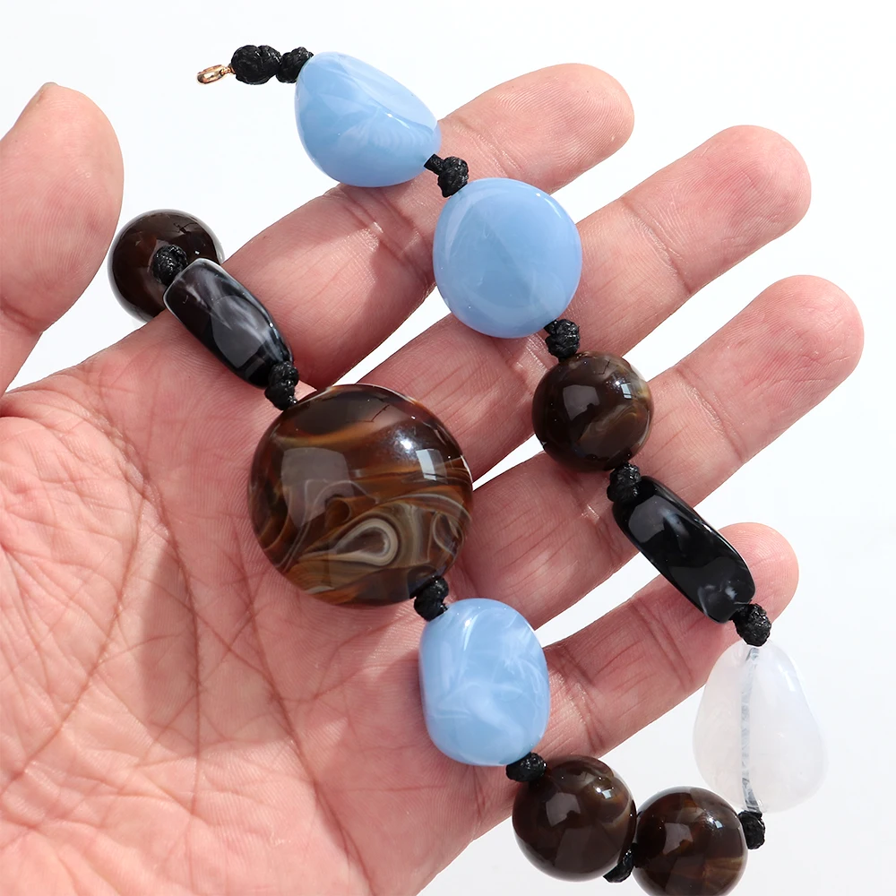 Fashion Acrylic Irregular Geometric Beads Choker Necklace New Handmade Knot Beaded Collar Necklaces Trendy Jewelry Gifts
