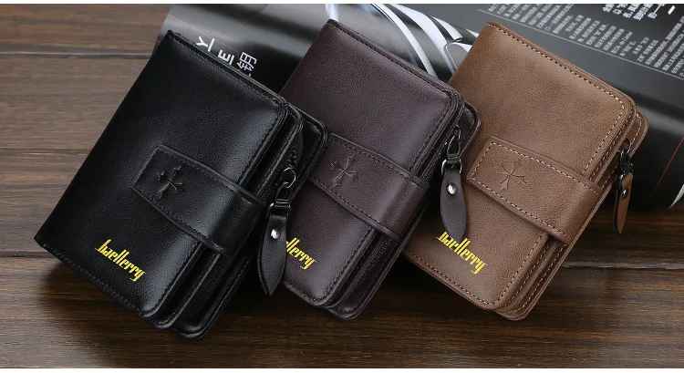 Baellerry Luxury Men's Wallet Vintage PU Leather Zipper Card Holder Male Purse Business Coin Holder