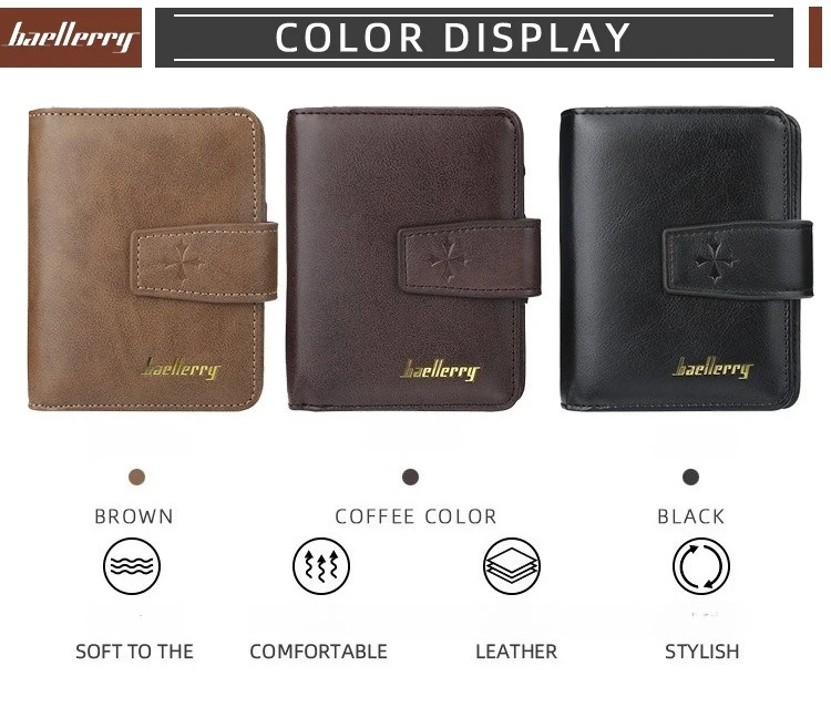 Baellerry Luxury Men's Wallet Vintage PU Leather Zipper Card Holder Male Purse Business Coin Holder