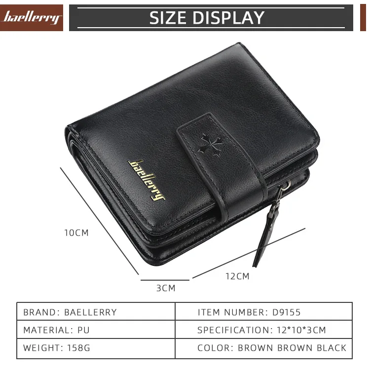 Baellerry Luxury Men's Wallet Vintage PU Leather Zipper Card Holder Male Purse Business Coin Holder