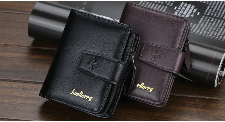 Baellerry Luxury Men's Wallet Vintage PU Leather Zipper Card Holder Male Purse Business Coin Holder