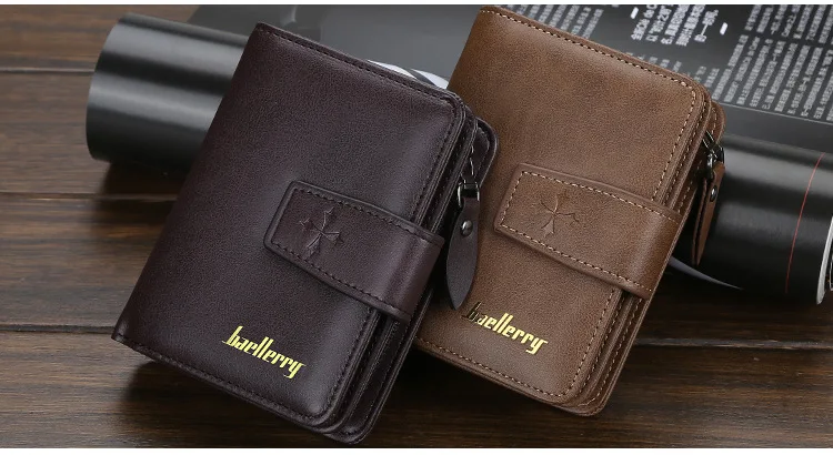 Baellerry Luxury Men's Wallet Vintage PU Leather Zipper Card Holder Male Purse Business Coin Holder