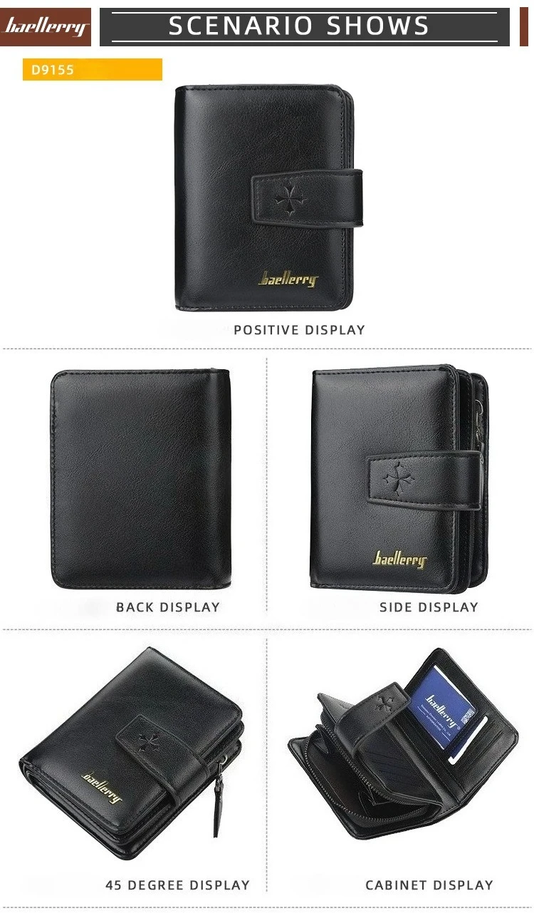 Baellerry Luxury Men's Wallet Vintage PU Leather Zipper Card Holder Male Purse Business Coin Holder