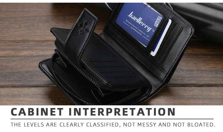Baellerry Luxury Men's Wallet Vintage PU Leather Zipper Card Holder Male Purse Business Coin Holder