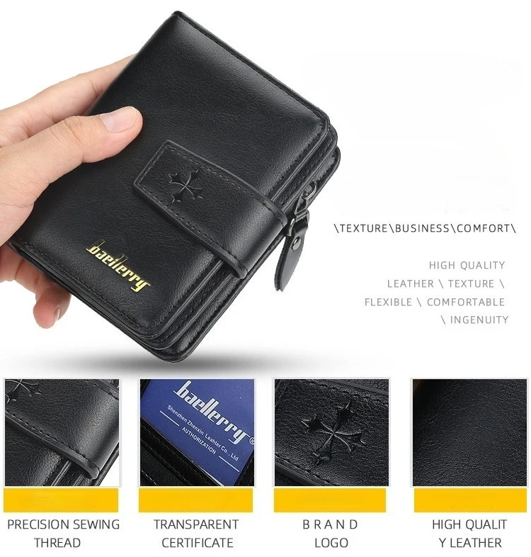 Baellerry Luxury Men's Wallet Vintage PU Leather Zipper Card Holder Male Purse Business Coin Holder