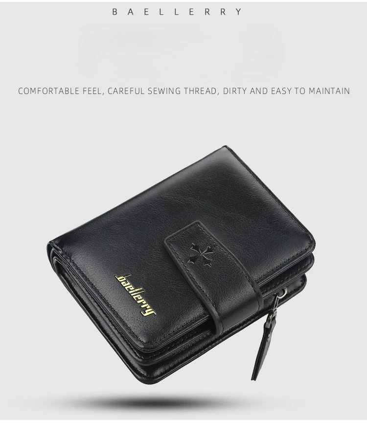 Baellerry Luxury Men's Wallet Vintage PU Leather Zipper Card Holder Male Purse Business Coin Holder