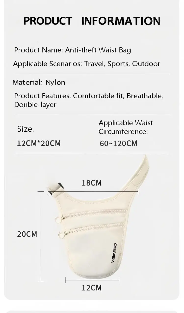 New Anti-Theft Travel Sport Waist Bag with Breathable Large Capacity Ultra-Thin Waterproof Concealed Belt Bag Chest Bag