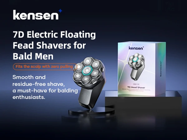 Kensen S32 Electric Head Shaver for Men 7D Floating Cutter USB-C Rechargeable 8100/8500 RPM IPX6 Waterproof Magnetic Head Razor