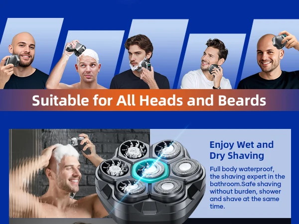 Kensen S32 Electric Head Shaver for Men 7D Floating Cutter USB-C Rechargeable 8100/8500 RPM IPX6 Waterproof Magnetic Head Razor