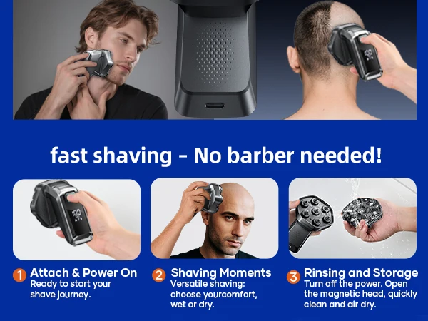 Kensen S32 Electric Head Shaver for Men 7D Floating Cutter USB-C Rechargeable 8100/8500 RPM IPX6 Waterproof Magnetic Head Razor