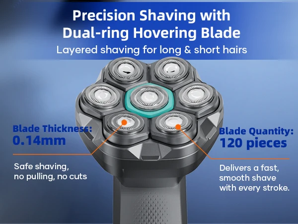 Kensen S32 Electric Head Shaver for Men 7D Floating Cutter USB-C Rechargeable 8100/8500 RPM IPX6 Waterproof Magnetic Head Razor