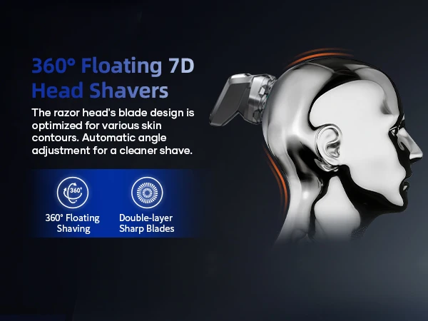 Kensen S32 Electric Head Shaver for Men 7D Floating Cutter USB-C Rechargeable 8100/8500 RPM IPX6 Waterproof Magnetic Head Razor