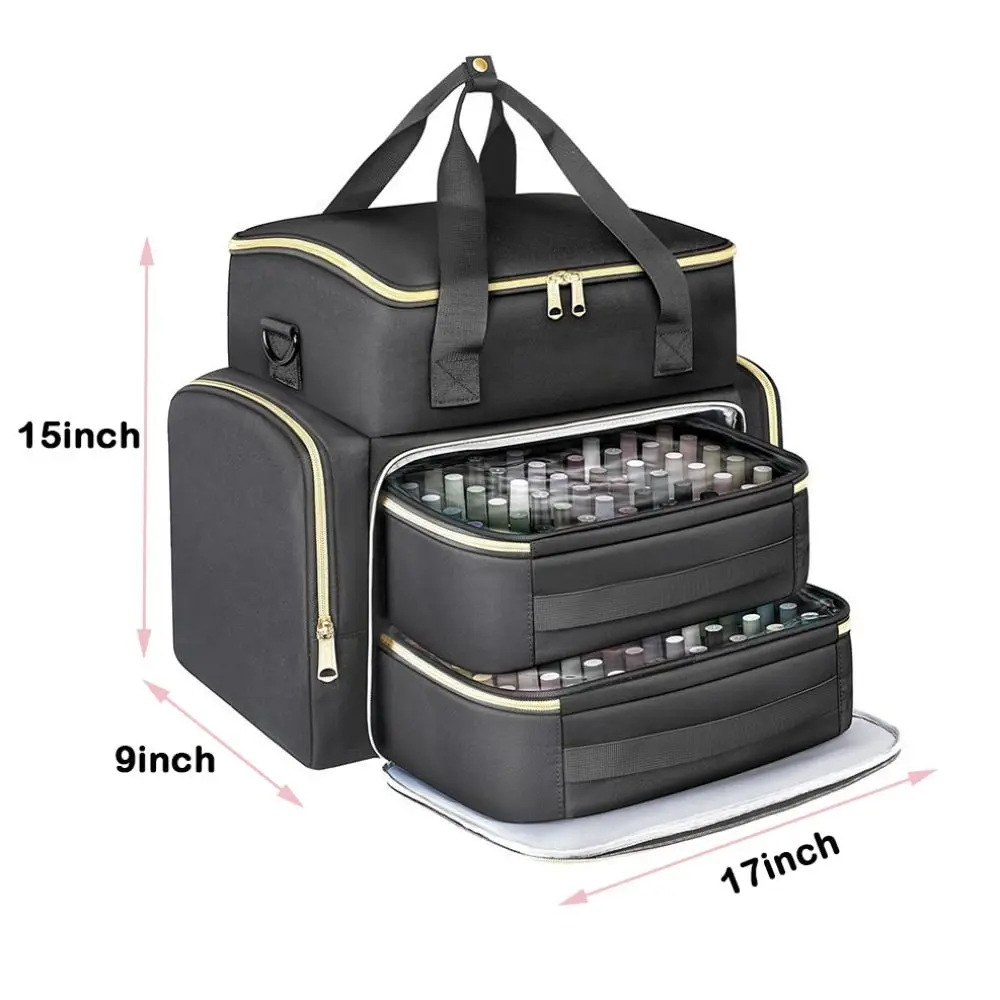 Large Capacity Nail Polish Organizer Bag with Shoulder Strap 96 Compartment Nail Care Kit Bag Handheld Makeup Bag