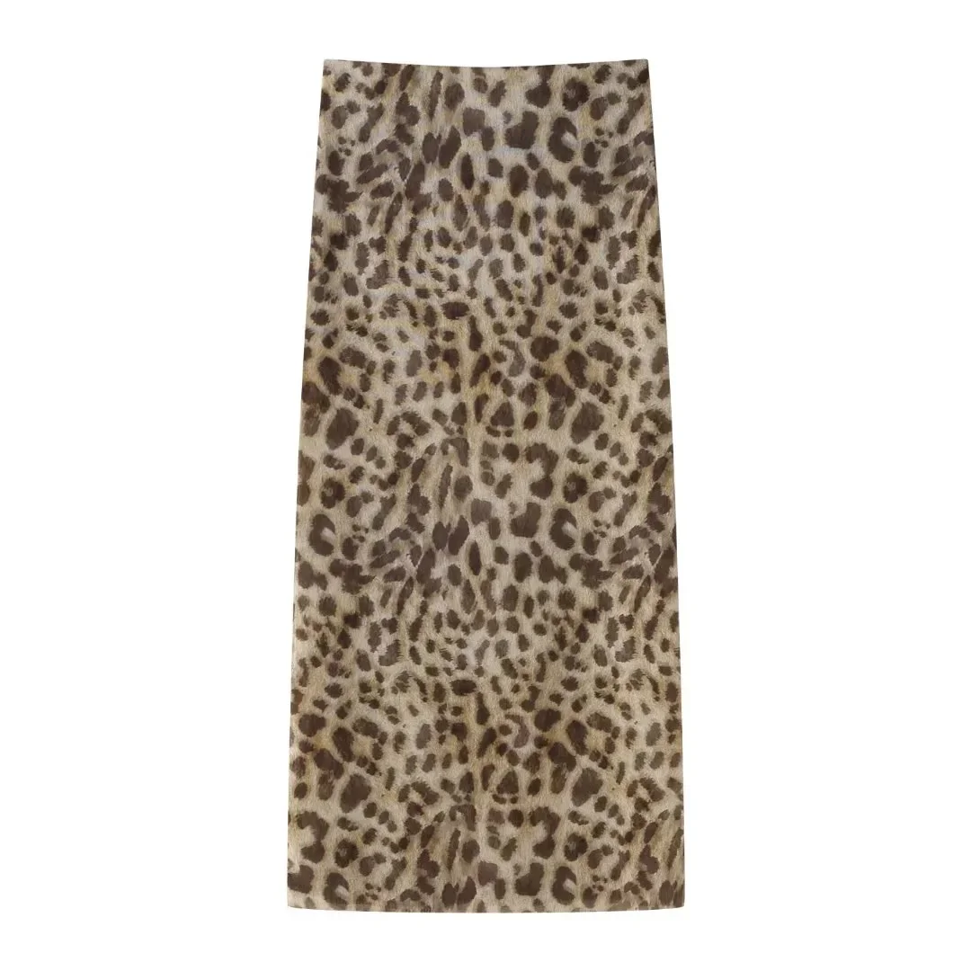 Women Leopard Print 2 Piece Outfit Strapless Ruched Crop Top Maxi Skirt Set With Choker Scarf Party Clubwear For Summer