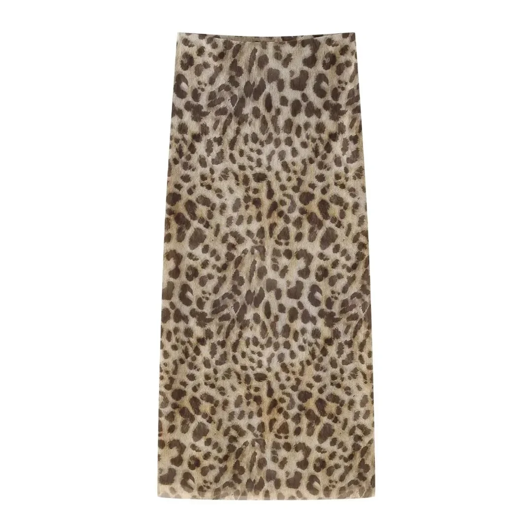 Women Leopard Print 2 Piece Outfit Strapless Ruched Crop Top Maxi Skirt Set With Choker Scarf Party Clubwear For Summer