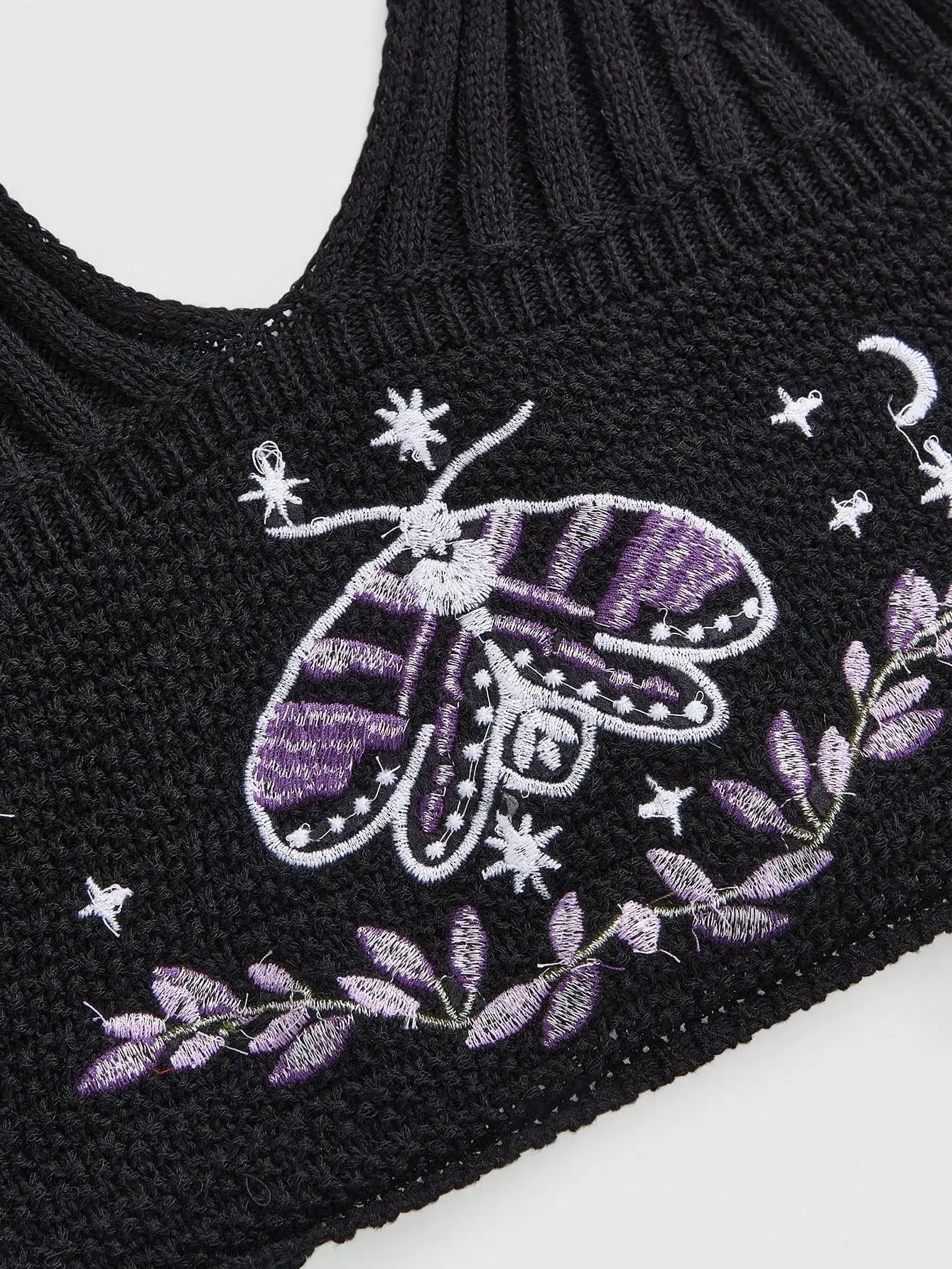 Women's Boho Halter Top Spring Summer Hippie Knit Beaded Celestial Design with Sun Moon Star Moth