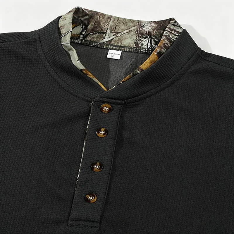 Men's Plus Size Waffle Knit Henley Shirt Long Sleeve Button Down Casual Breathable Polyester Tops for Spring Autumn Streetwear