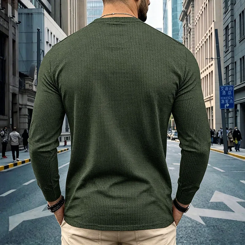 Men's Plus Size Waffle Knit Henley Shirt Long Sleeve Button Down Casual Breathable Polyester Tops for Spring Autumn Streetwear