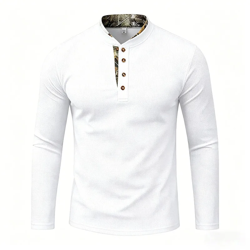 Men's Plus Size Waffle Knit Henley Shirt Long Sleeve Button Down Casual Breathable Polyester Tops for Spring Autumn Streetwear