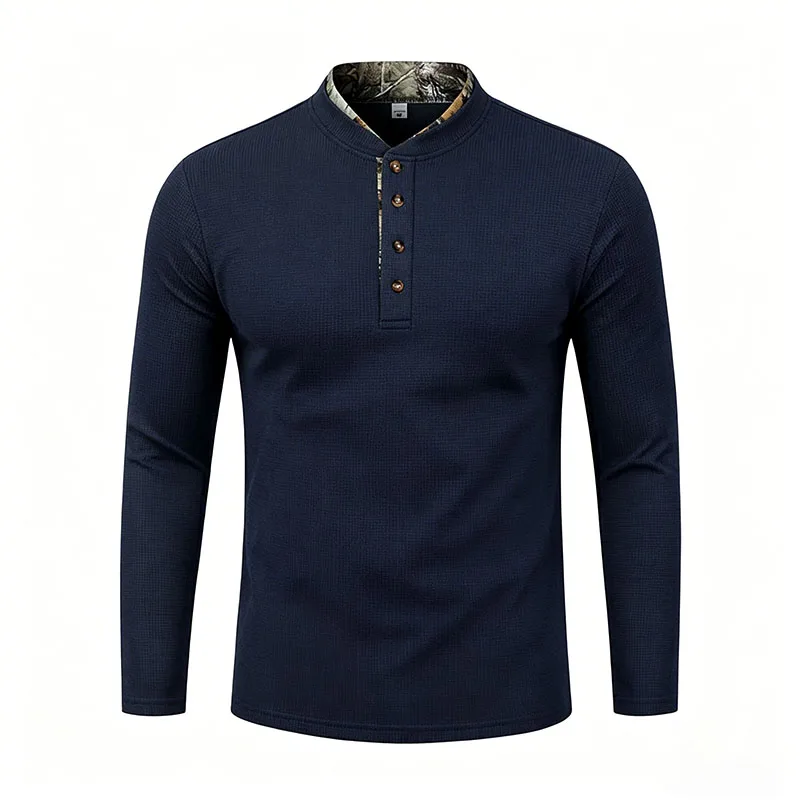 Men's Plus Size Waffle Knit Henley Shirt Long Sleeve Button Down Casual Breathable Polyester Tops for Spring Autumn Streetwear
